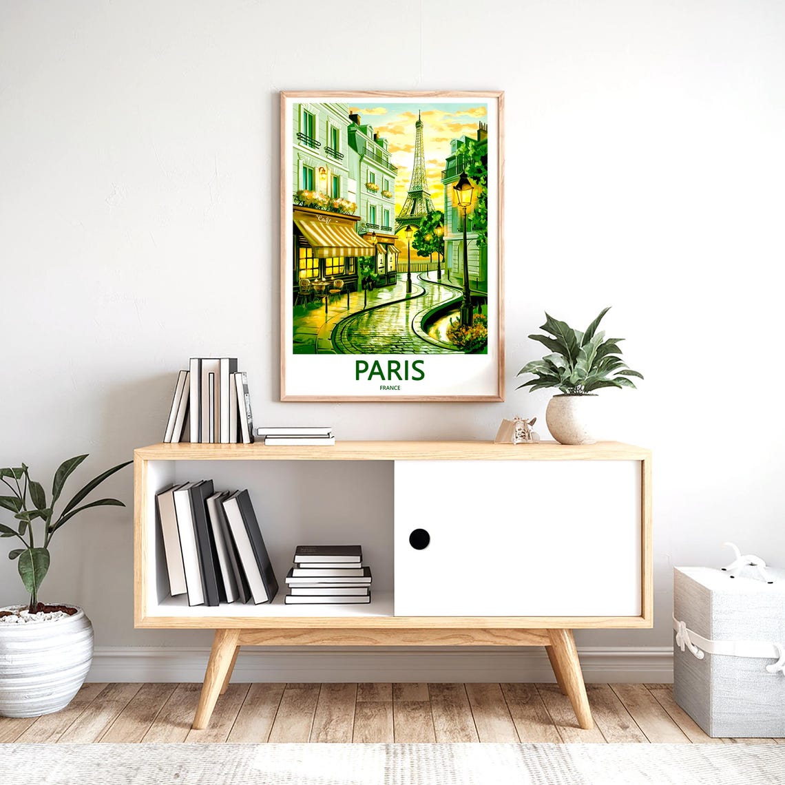 Eiffel Tower Green Cafe Street Rainy Dusk Illustrated Paris Poster - Image 2