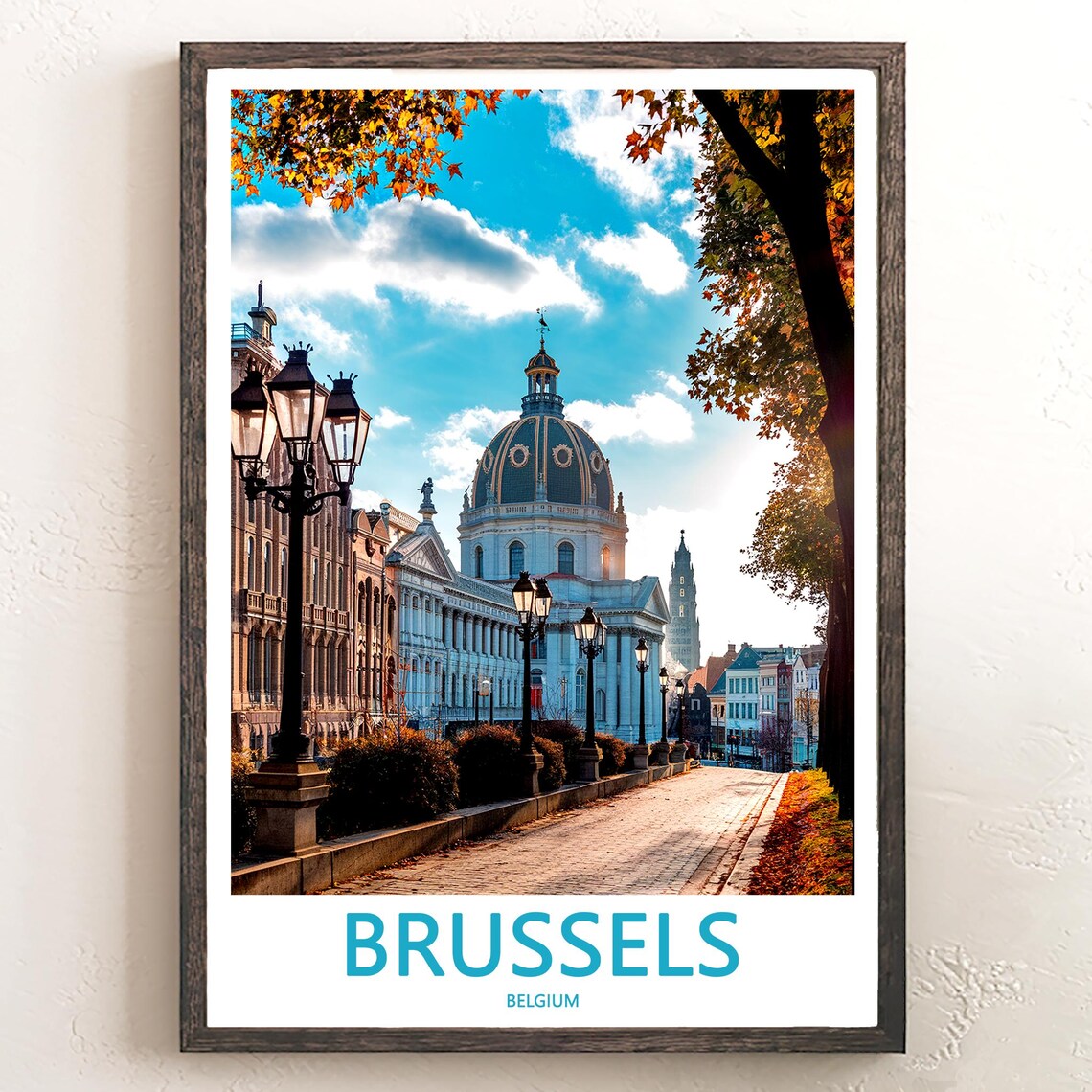 Brussels Belgium Domed Cathedral Avenue Lamppost Scene Poster