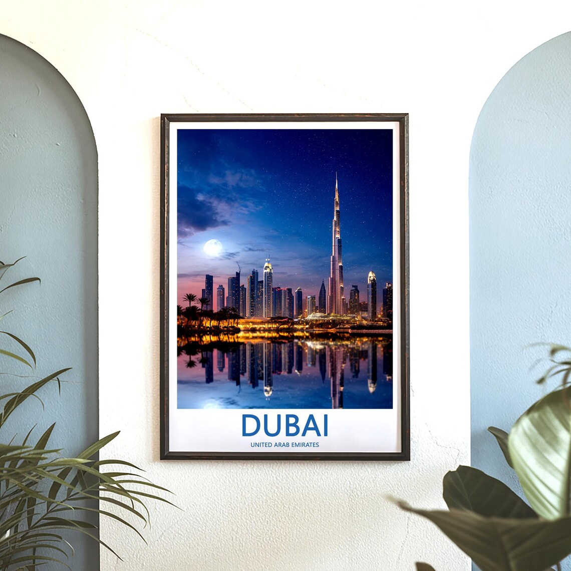 Dubai Night Burj Khalifa Moonlit Reflections on Water Photo Poster - Image 3
