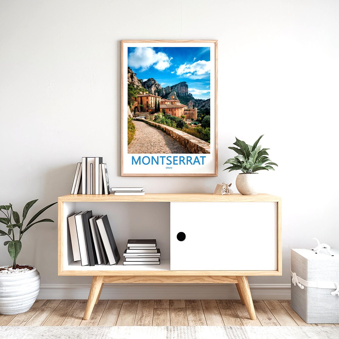 Montserrat Monastery Cobbled Path and Rock Peaks Travel Poster - Image 2