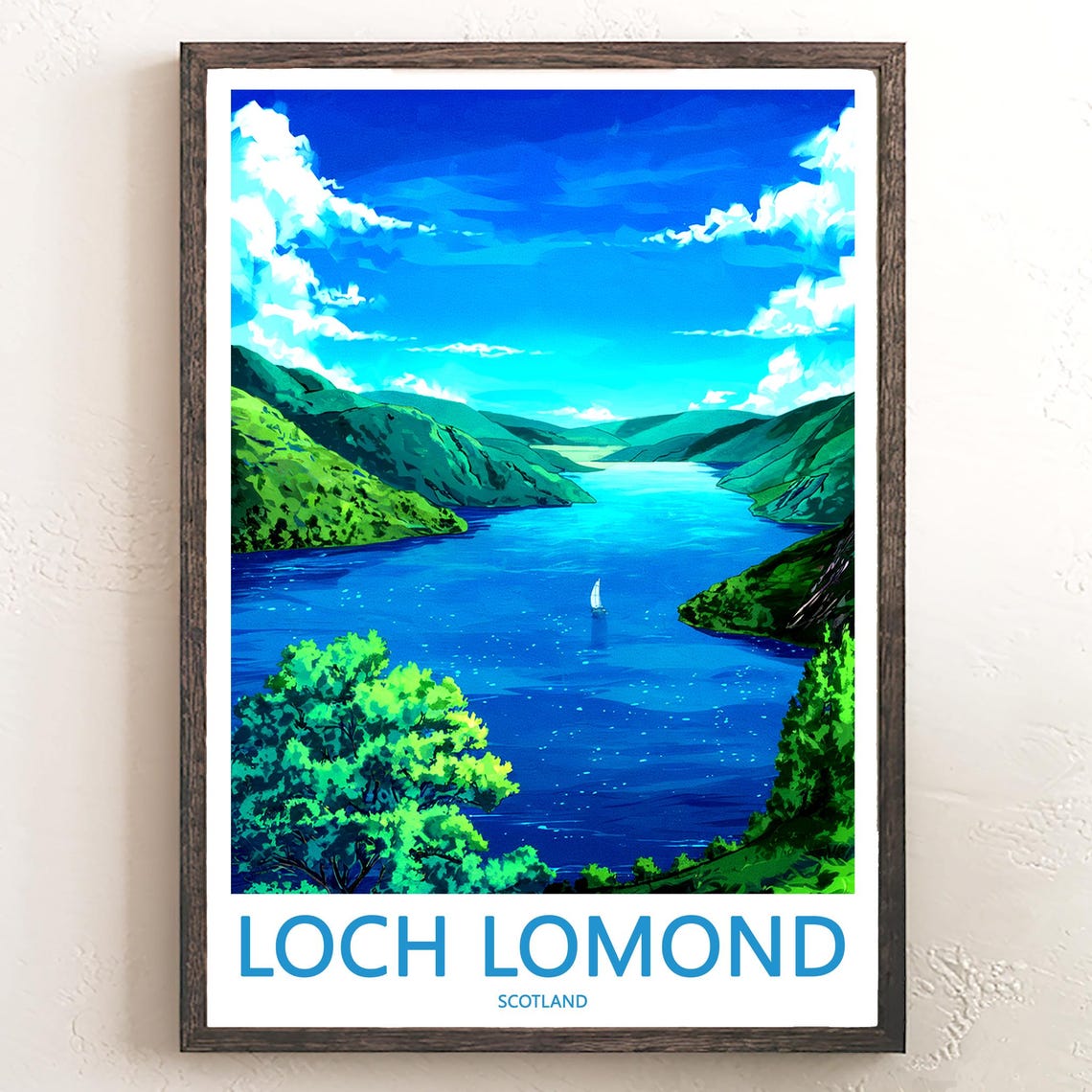 Loch Lomond Scotland Deep Blue Lake Sailboat Vista View Poster
