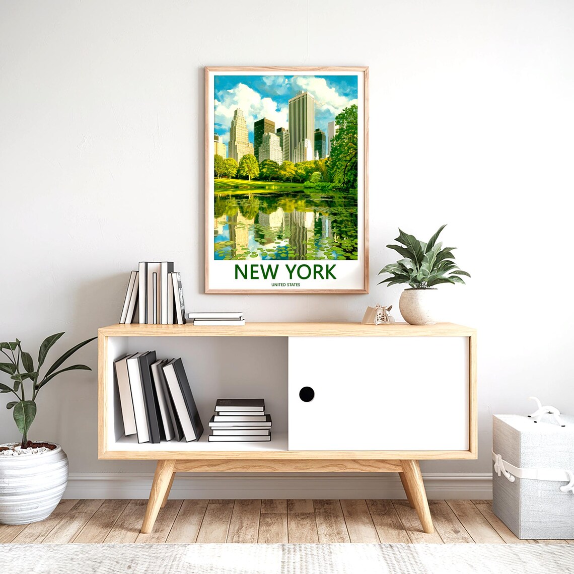 New York Central Park Pond Reflection Skyline Green Travel Poster - Image 2