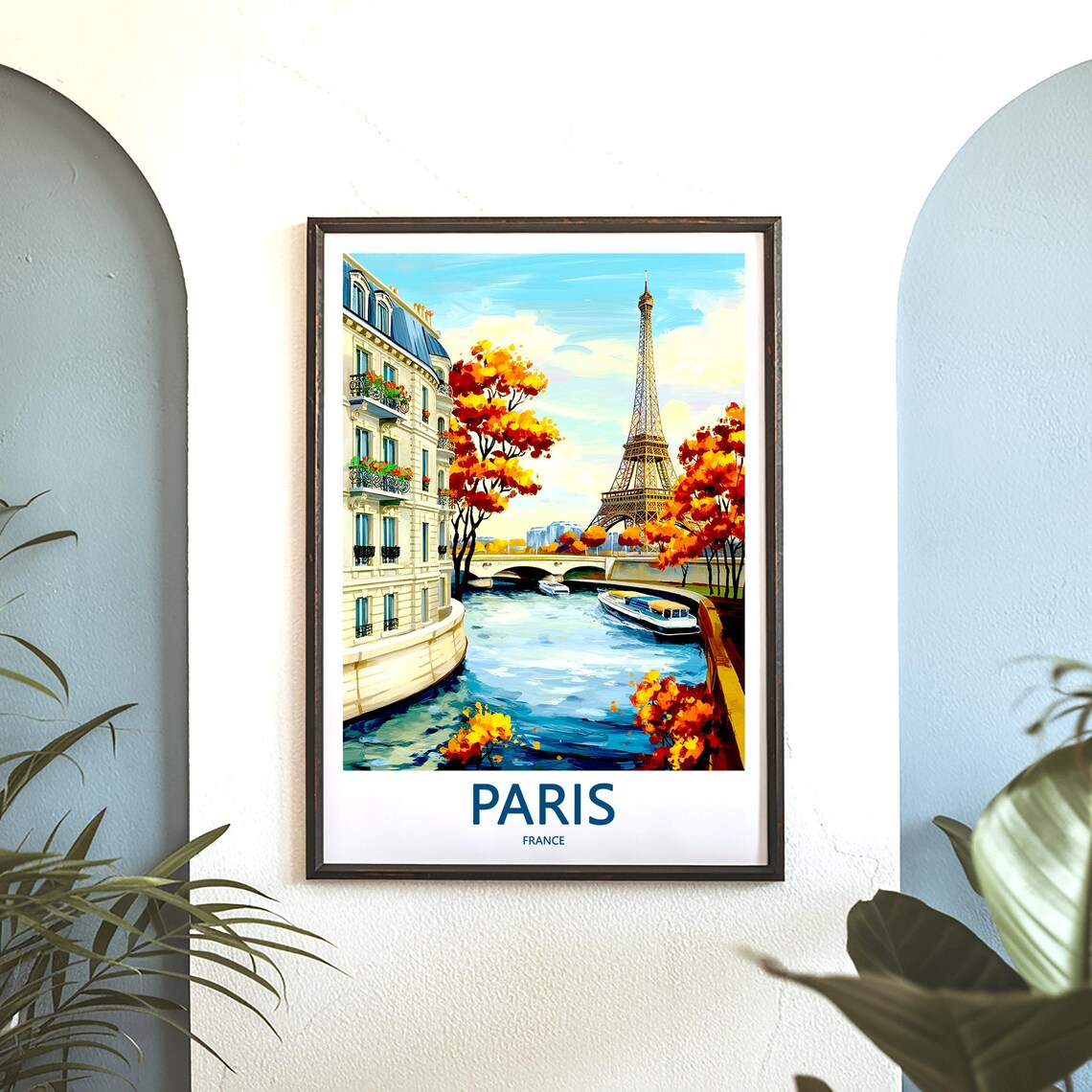Eiffel Tower Seine Red Autumn Trees Tour Boat Paris France Poster - Image 3