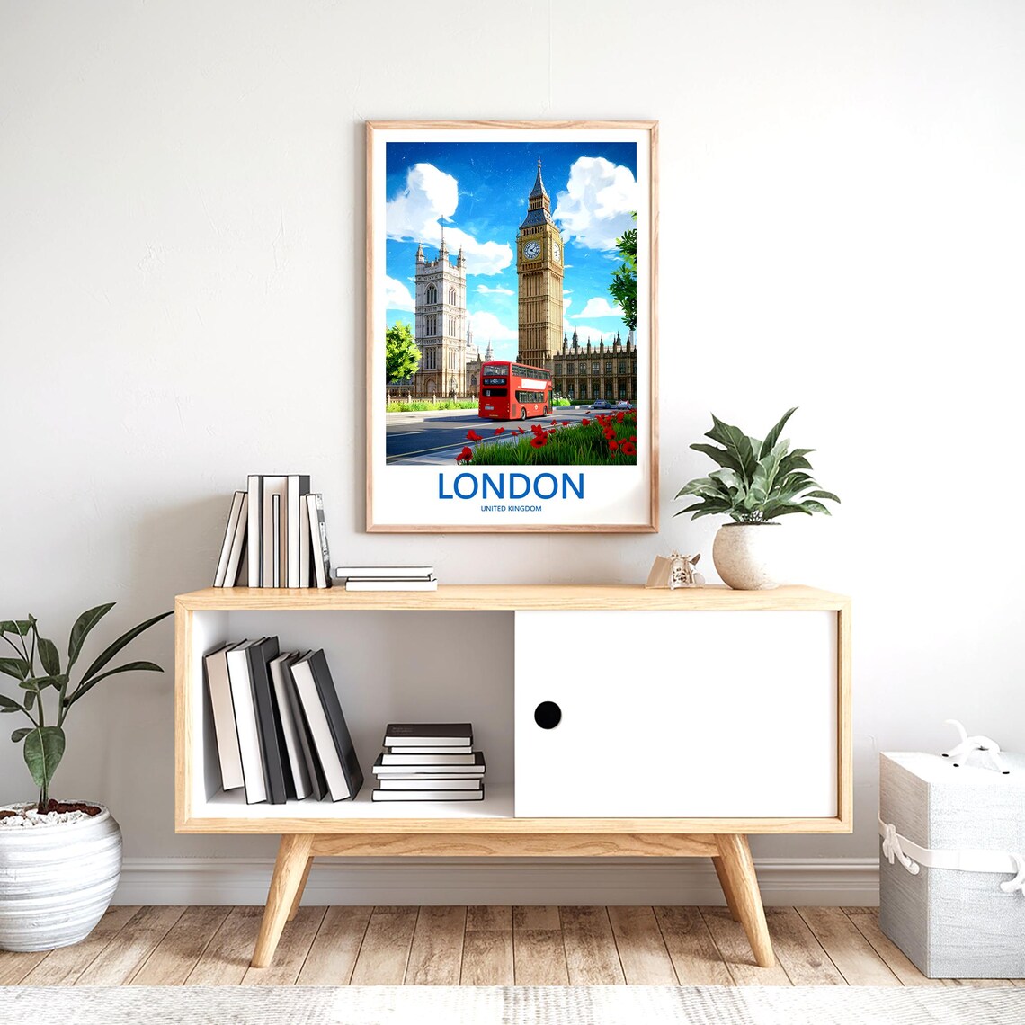 London Big Ben Parliament Square Red Bus Daytime Scene Poster - Image 2