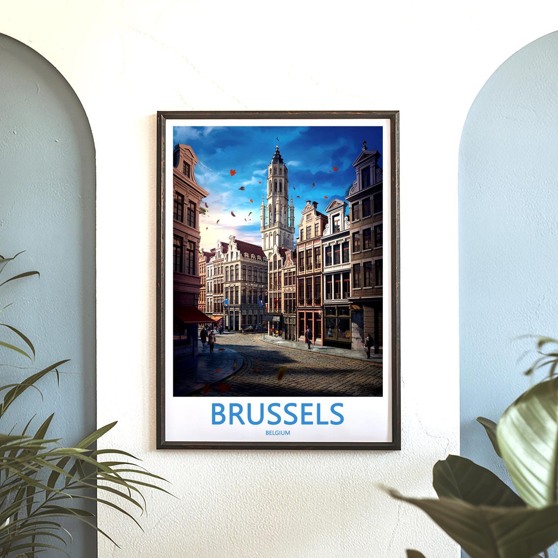Brussels Guild Houses Evening Tower Autumn Leaves Art Poster - Image 3