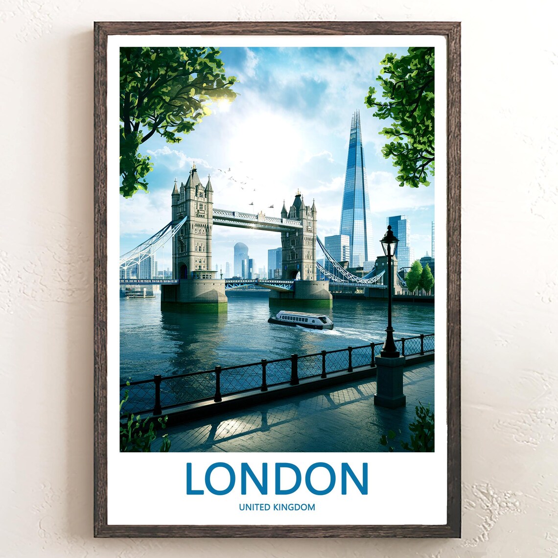 Tower Bridge and The Shard on a Summer Day Illustration Poster