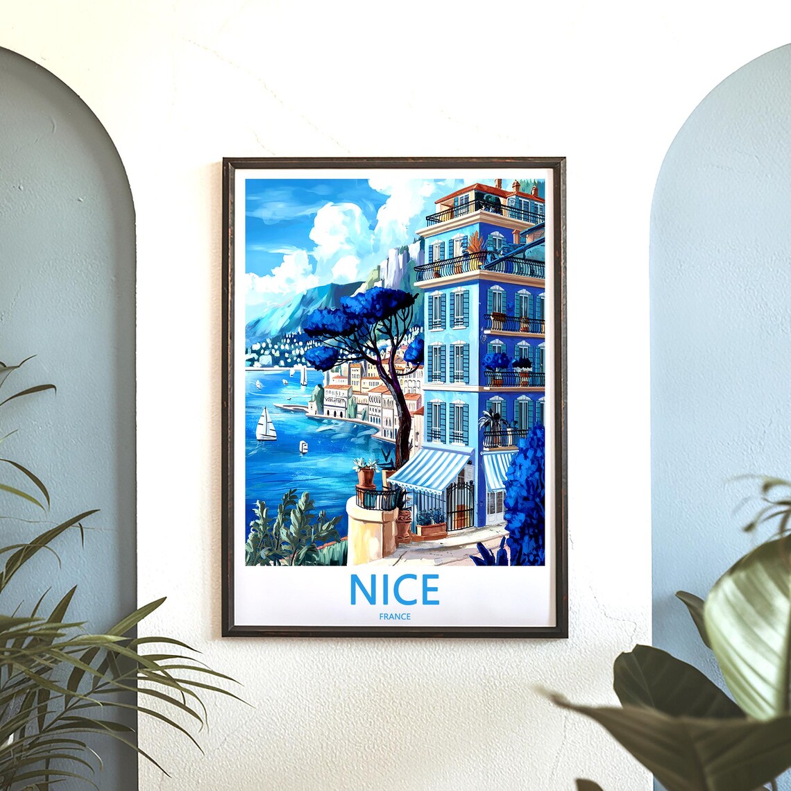 Nice France Blue Building Bay View Sailboats Travel Art Poster - Image 3