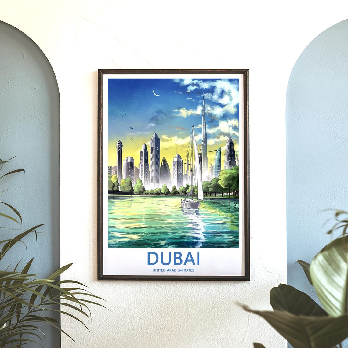 Dubai Sunset Sailboat Before Skyline Golden Hour Travel Poster - Image 3