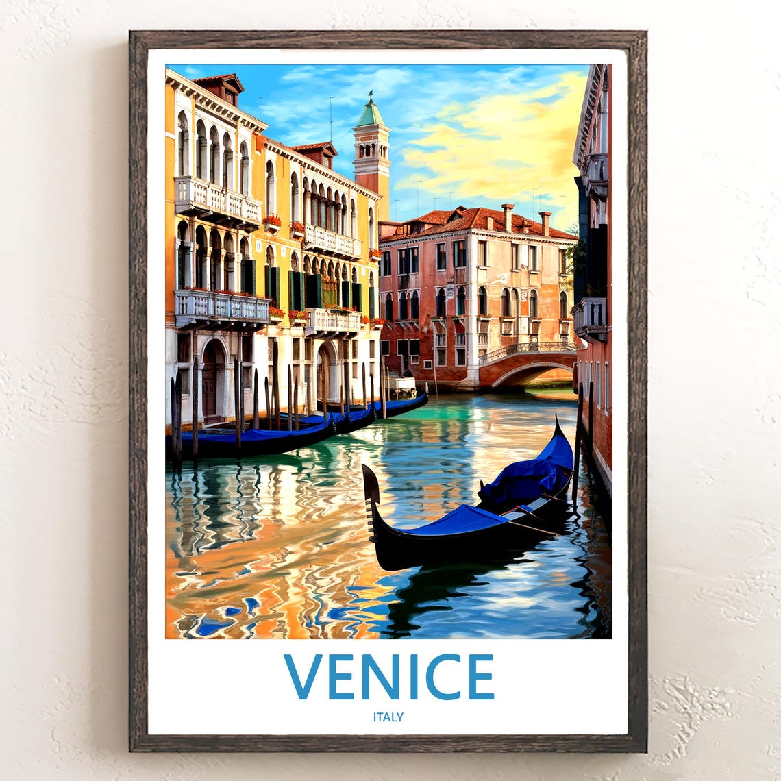 Venice Italy Golden Hour Canal Gondolas And Tower View Poster