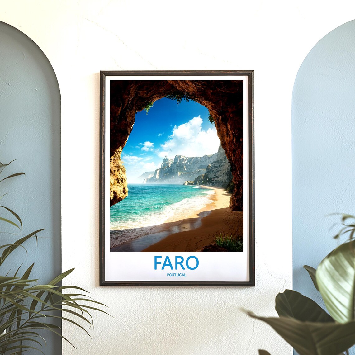 Faro Portugal Sea Cave View of Golden Beach and Towering Cliffs Poster - Image 3