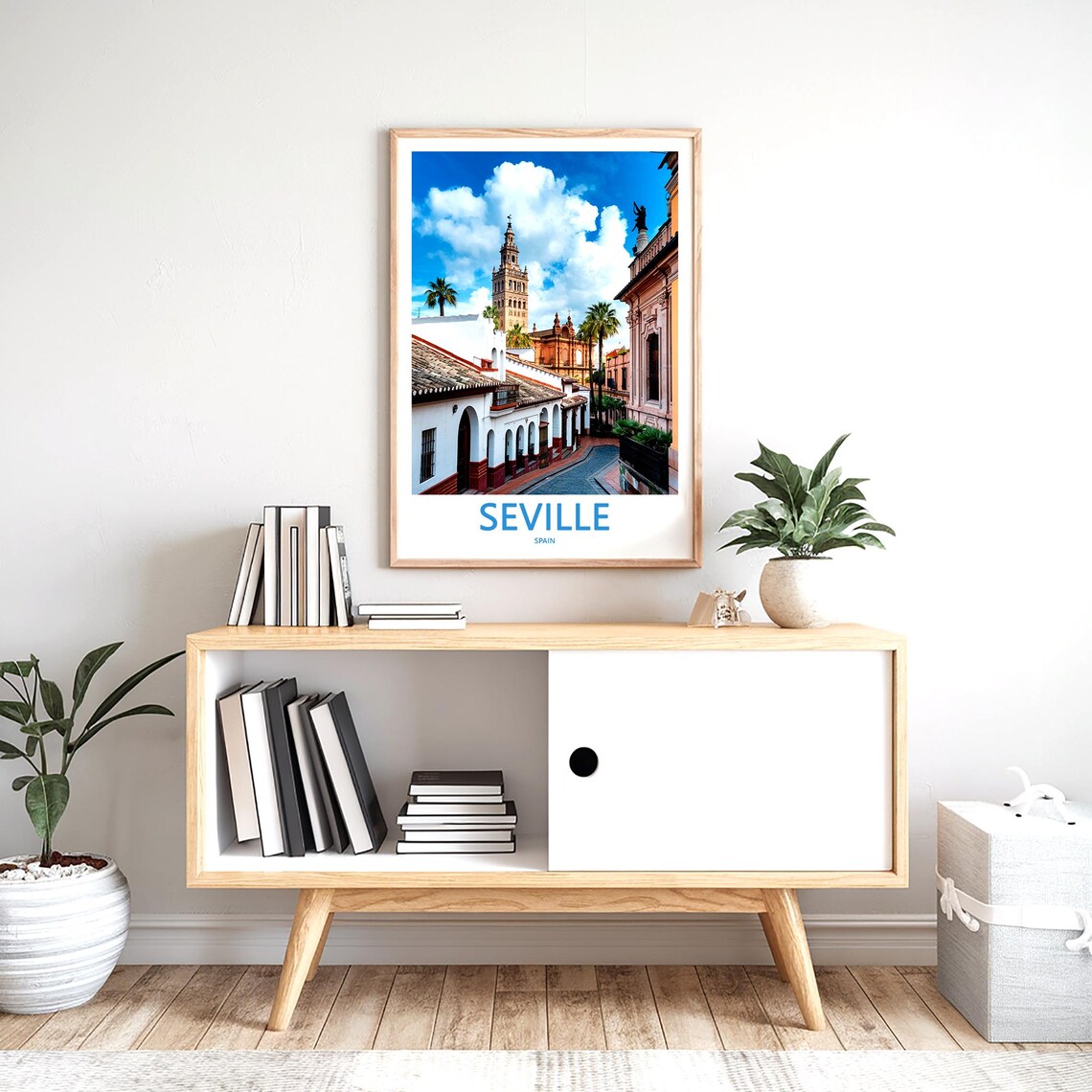 Seville Old Town Street Giralda Tower Whitewashed Houses Travel Poster - Image 2