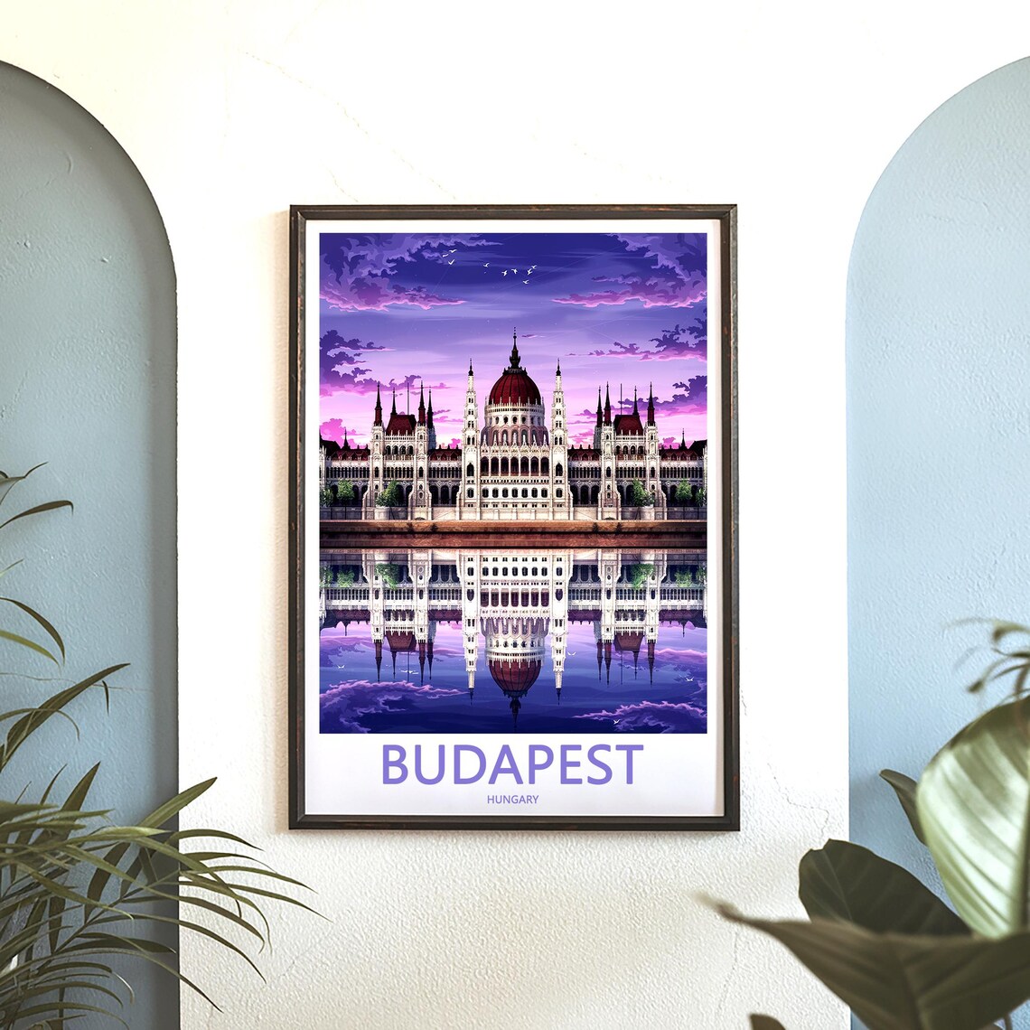 Budapest Hungary Parliament Purple Night Perfect Reflection Poster - Image 3