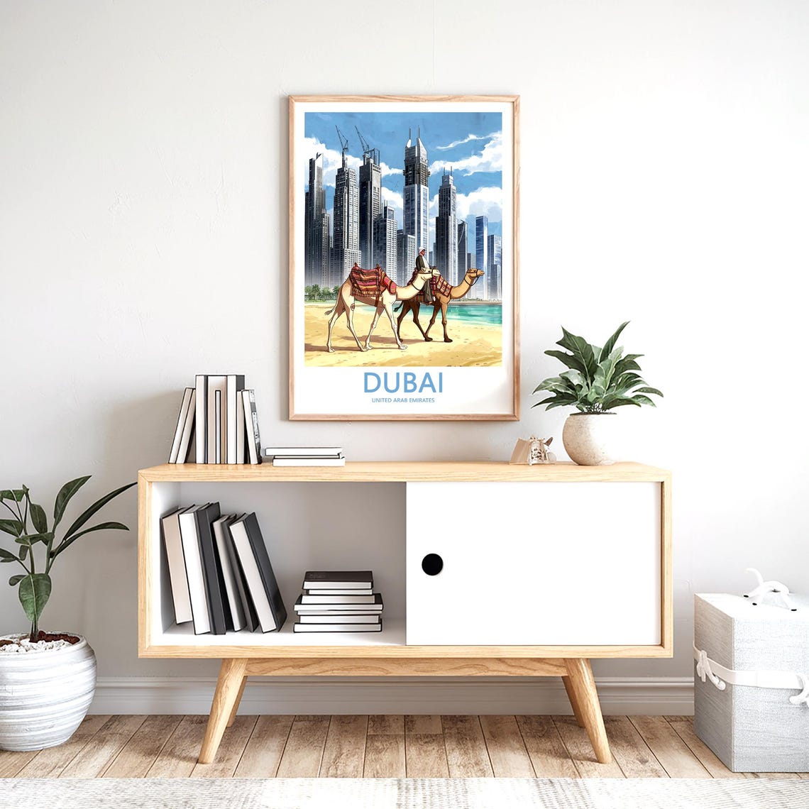 Dubai Camel Beach Downtown Skyline in Watercolor Style Poster - Image 2