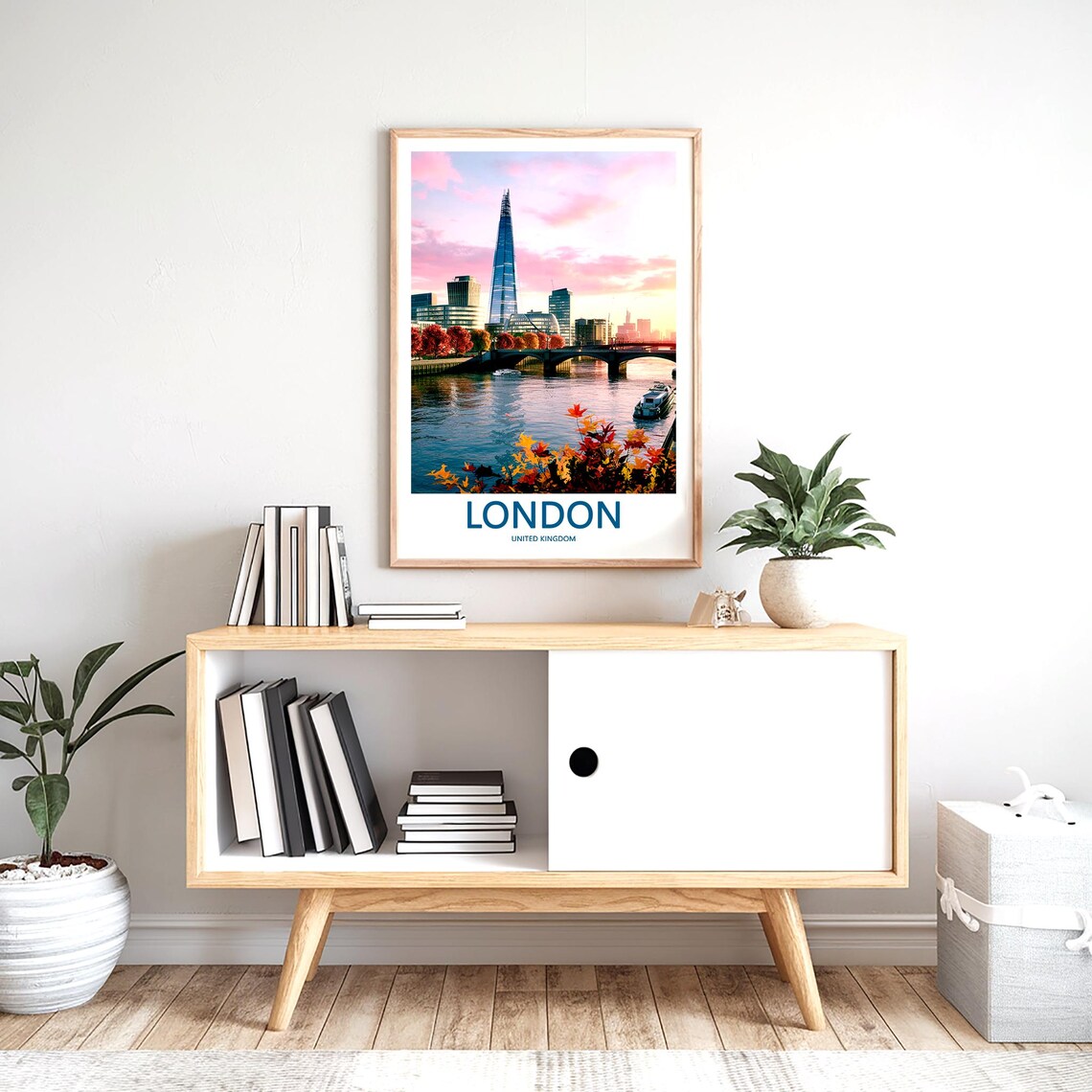The Shard Under a Pink Dusk Sky by the Thames River Bridge Poster - Image 2