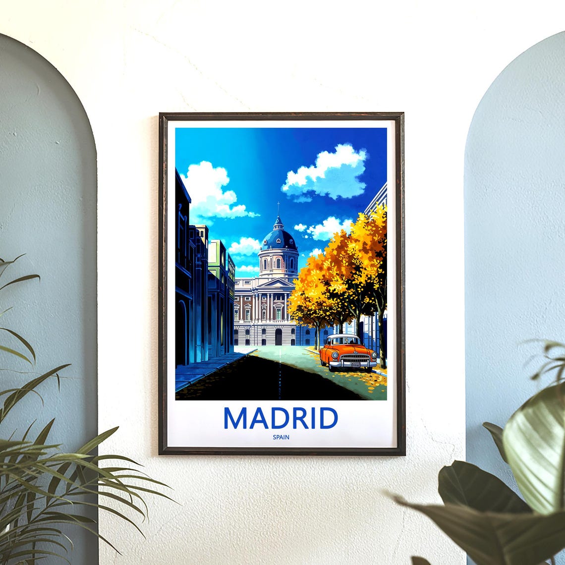 Madrid Palace Blue Dome Golden Autumn Day Illustration Poster - Image 3