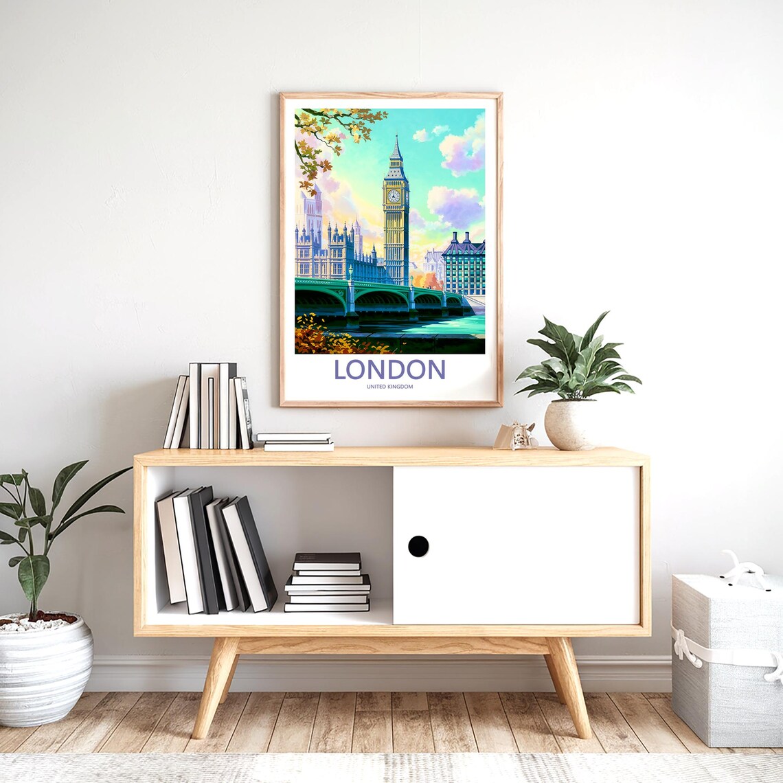 Big Ben on a Soft Pastel Morning with Golden Autumn Leaves Poster - Image 2