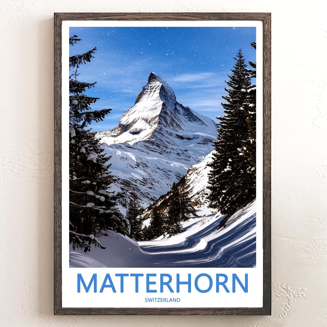 Matterhorn Through Winter Pines Snowy Switzerland Art Poster