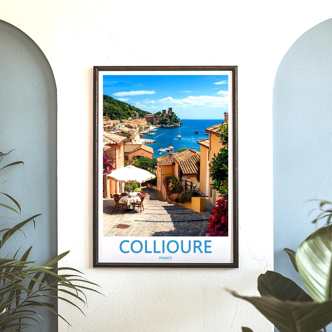 Collioure France Sunny Old Town Harbor Castle Cliff Photo Poster - Image 3