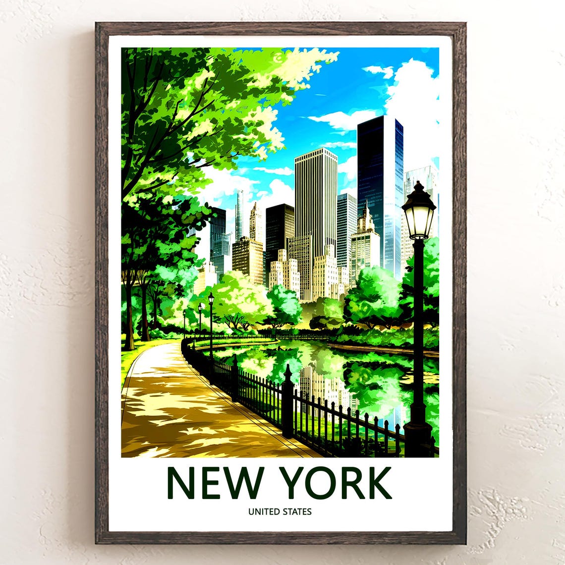 Serene Central Park Pond with the Manhattan Skyline Behind Poster