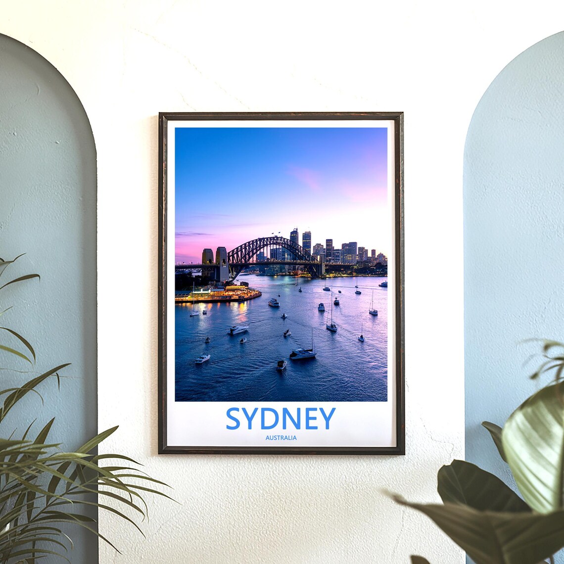 Sydney Harbour Bridge at Twilight with Boats on the Dark Water Poster - Image 3