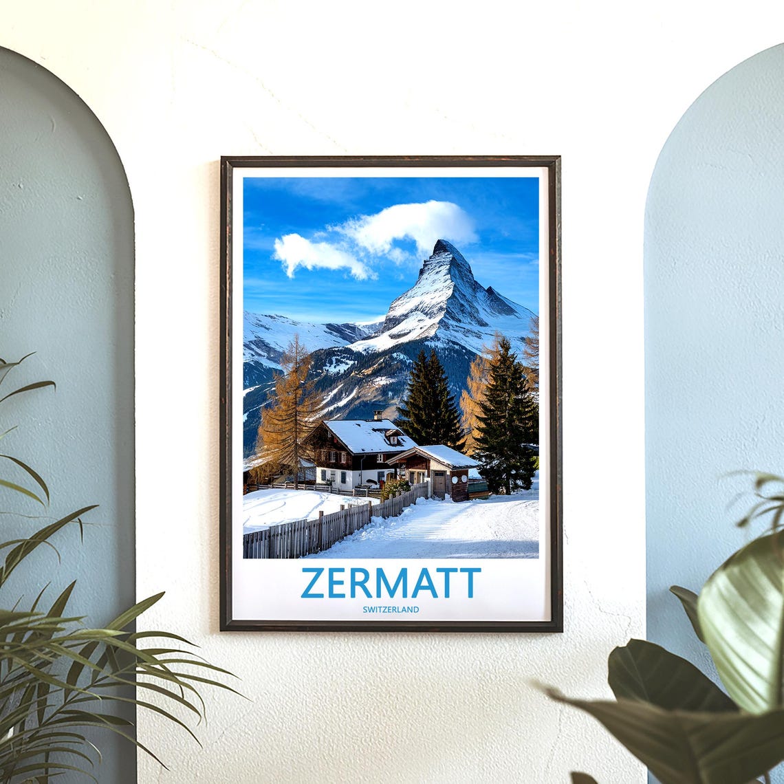 Zermatt Matterhorn Above a Fenced Chalet and Snowy Alpine Path Poster - Image 3
