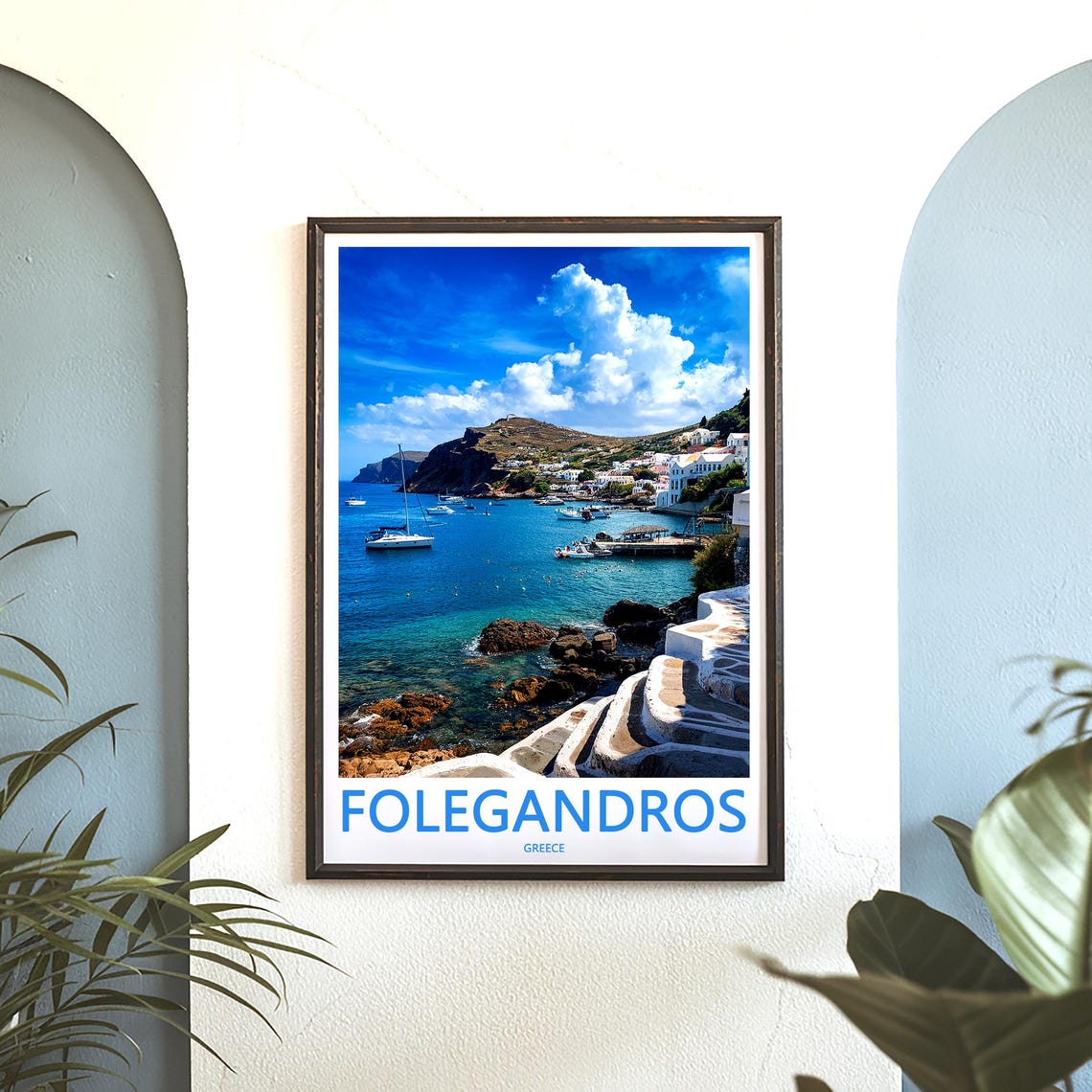 Folegandros Harbor Yachts and Whitewashed Steps Travel Poster - Image 3