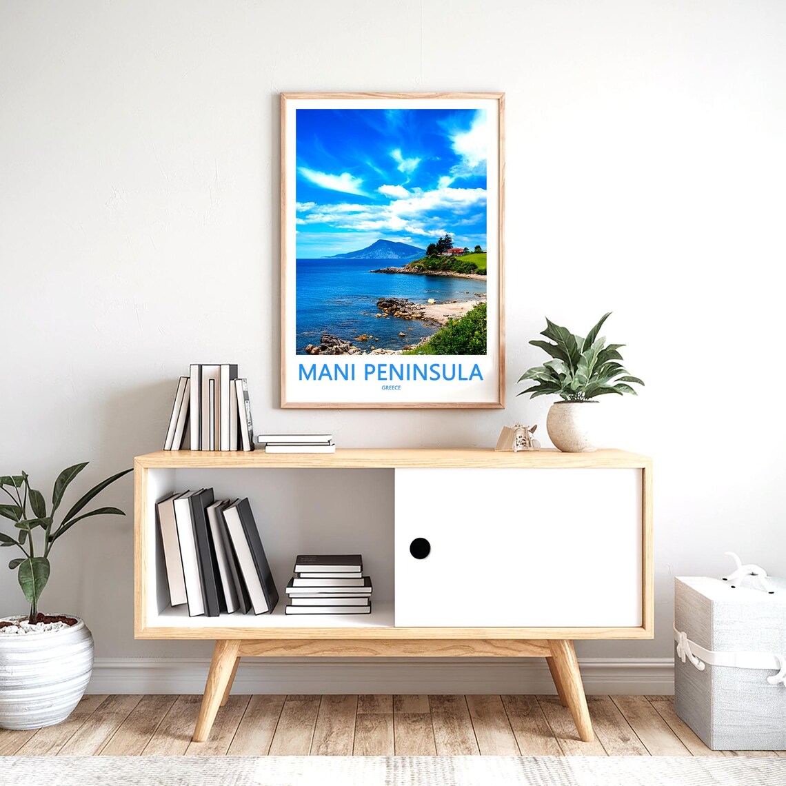 Mani Peninsula Greece Sandy Beach and Mountain Vista Photo Poster - Image 2