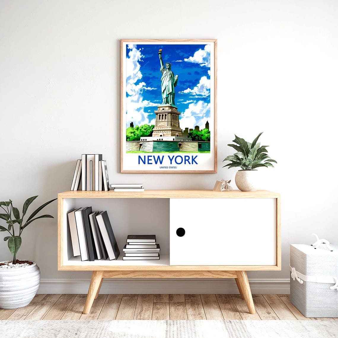 New York Statue of Liberty Harbor Monument Blue Sky Travel Poster - Image 2