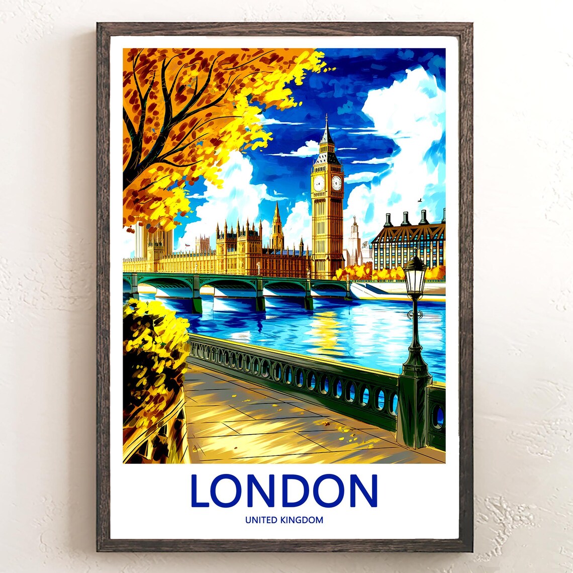 London Big Ben Autumn Riverside Promenade Sunlit Walk Poster
