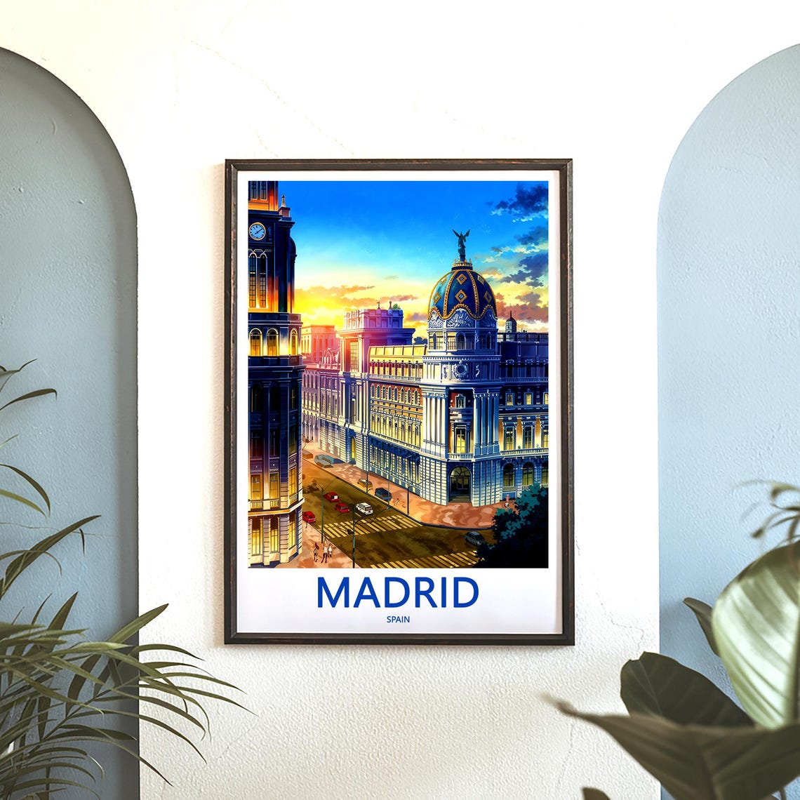 Madrid Metropolis Building Dome Glowing Sunset Night View Poster - Image 3