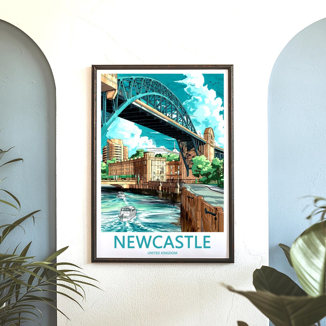 Newcastle Tyne Bridge Low Angle River Tyne Boats Travel Poster - Image 3
