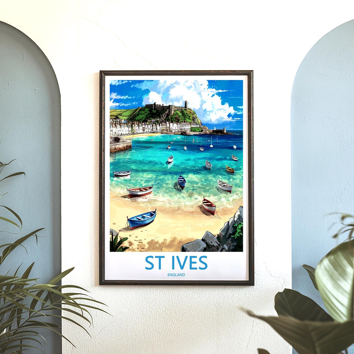 St Ives England Colorful Rowboats on Turquoise Harbor Poster - Image 3