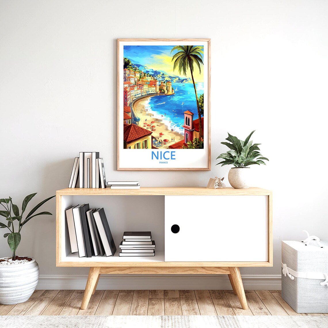 Nice France Curved Beach Palm Trees Riviera Travel Art Poster - Image 2