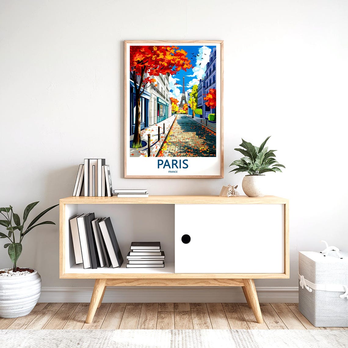 Eiffel Tower Beyond Autumn Trees on a Cobblestone Paris Street Poster - Image 2
