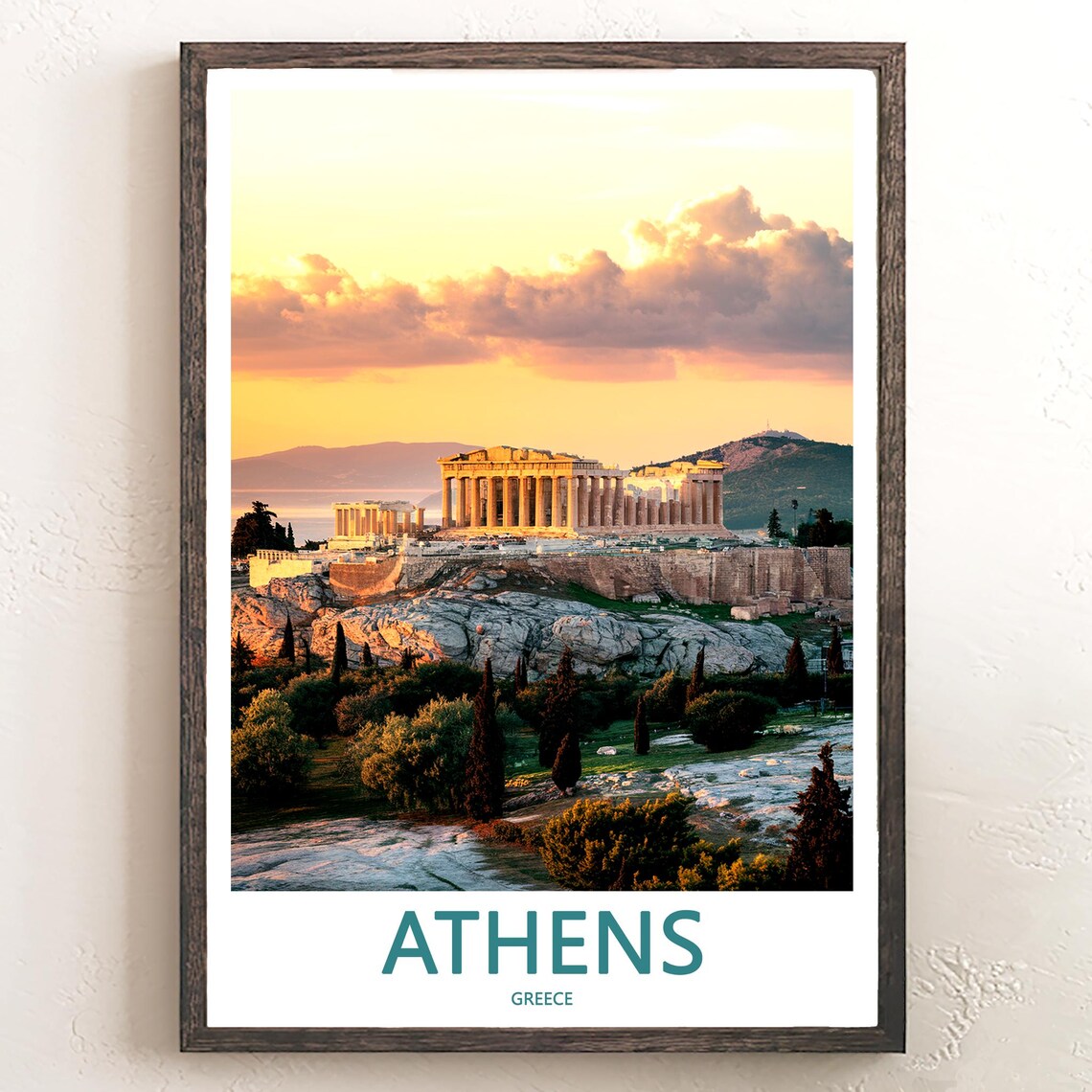 Athens Acropolis Golden Hour Warm Clouds Photo Travel Poster