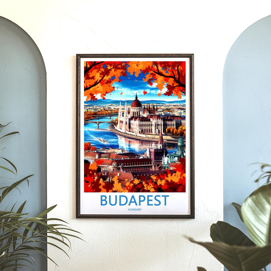 Budapest Hungary Parliament Autumn Danube Painted Travel Poster - Image 3