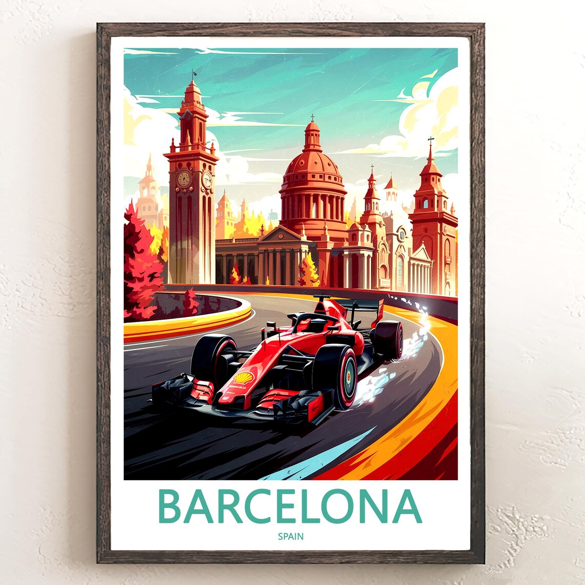 Barcelona Formula 1 Race Car Grand Prix Speed Retro Travel Poster