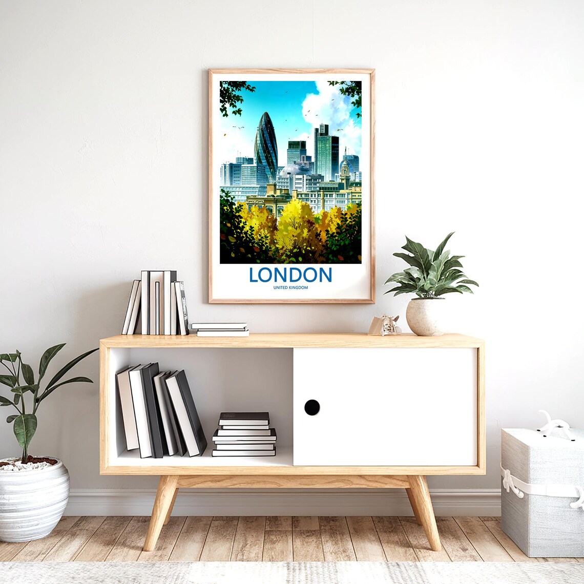 London City Skyline Gherkin Autumn Anime Illustration Poster - Image 2