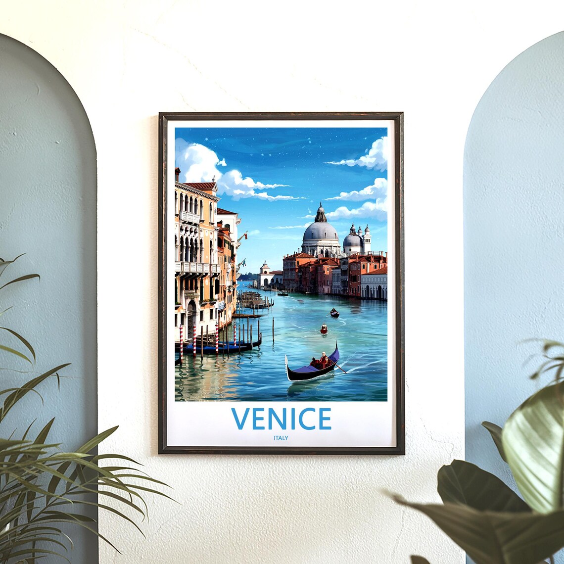 Venice Grand Canal Sunset Gondola Illustrated Travel Art Poster - Image 3