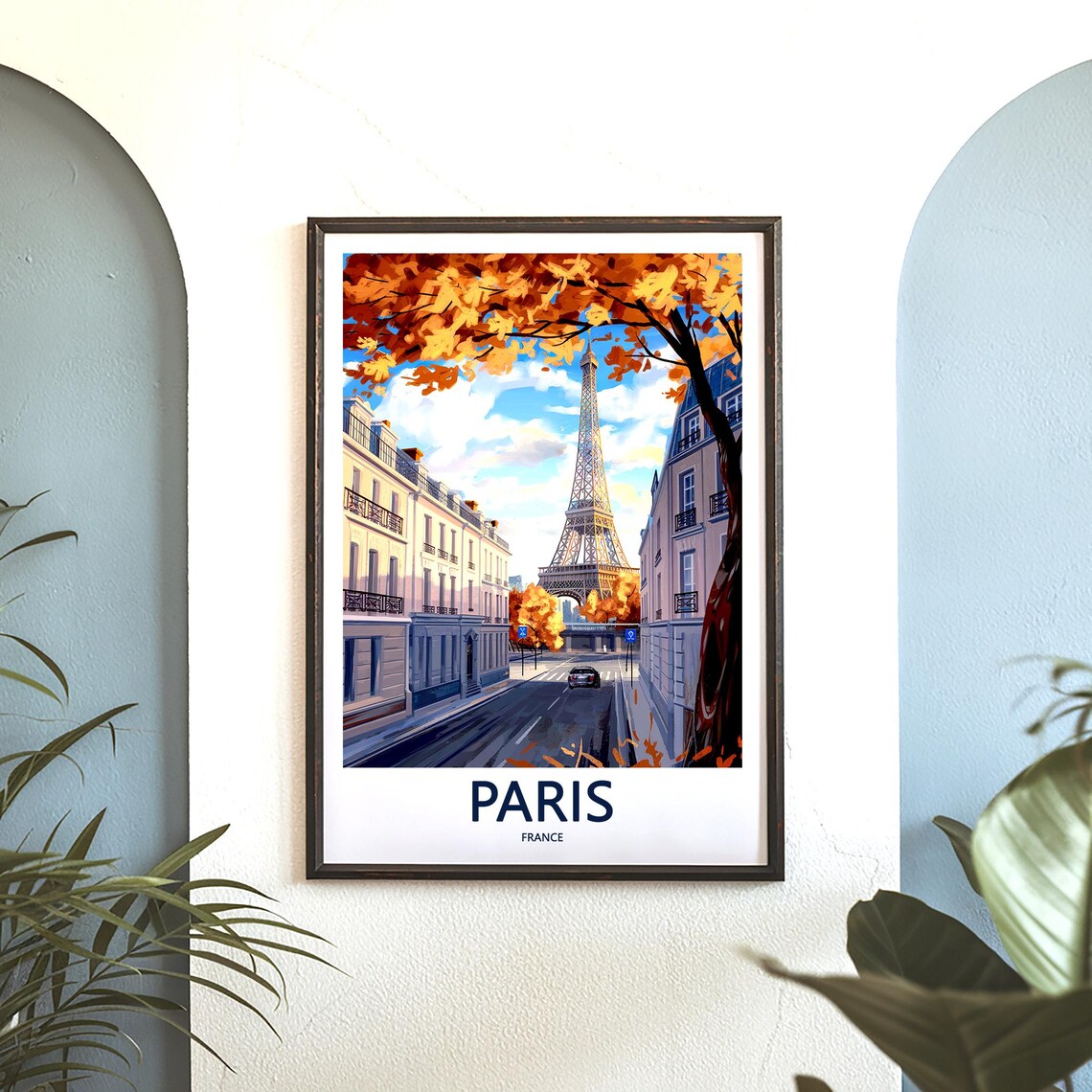 Eiffel Tower Autumn Tree Canopy Street Black Car Paris Poster - Image 3