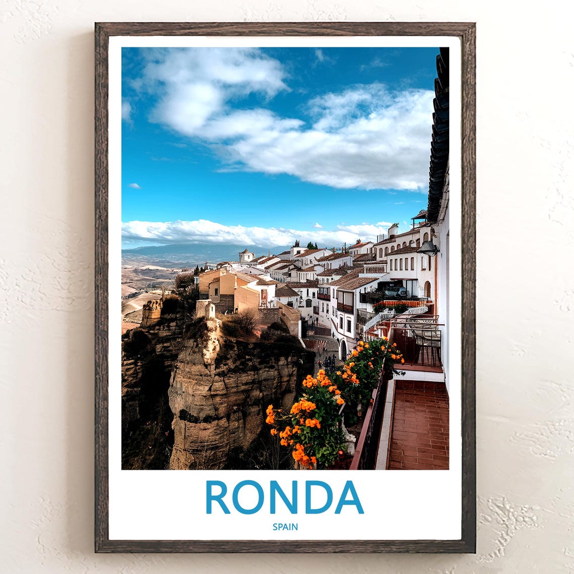 Ronda Clifftop Terrace Flowers Over the El Tajo Gorge Poster