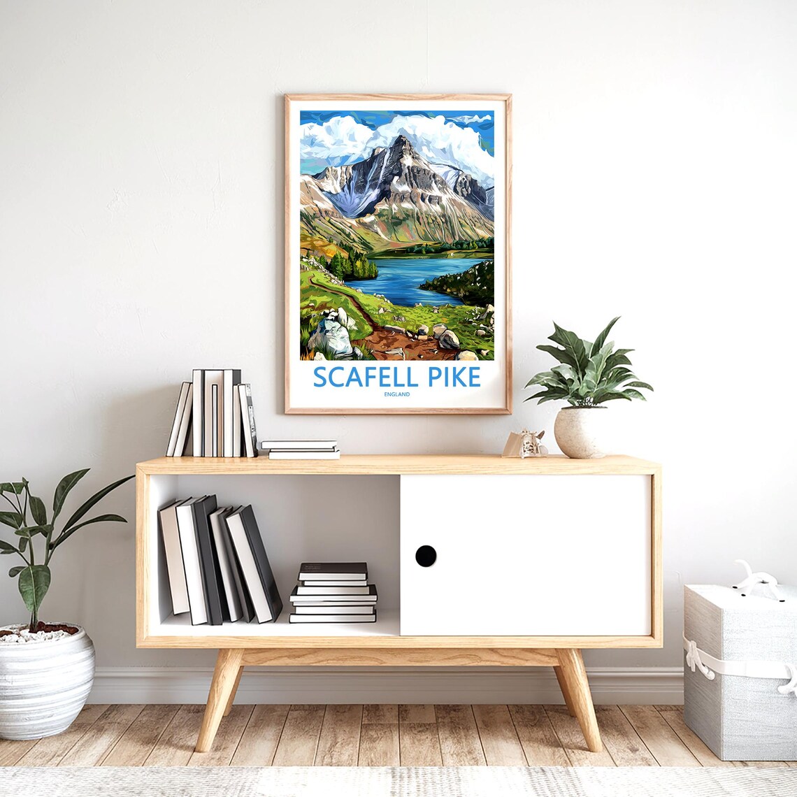 Scafell Pike England Snow Streaked Summit Beside Lake Trail Poster - Image 2