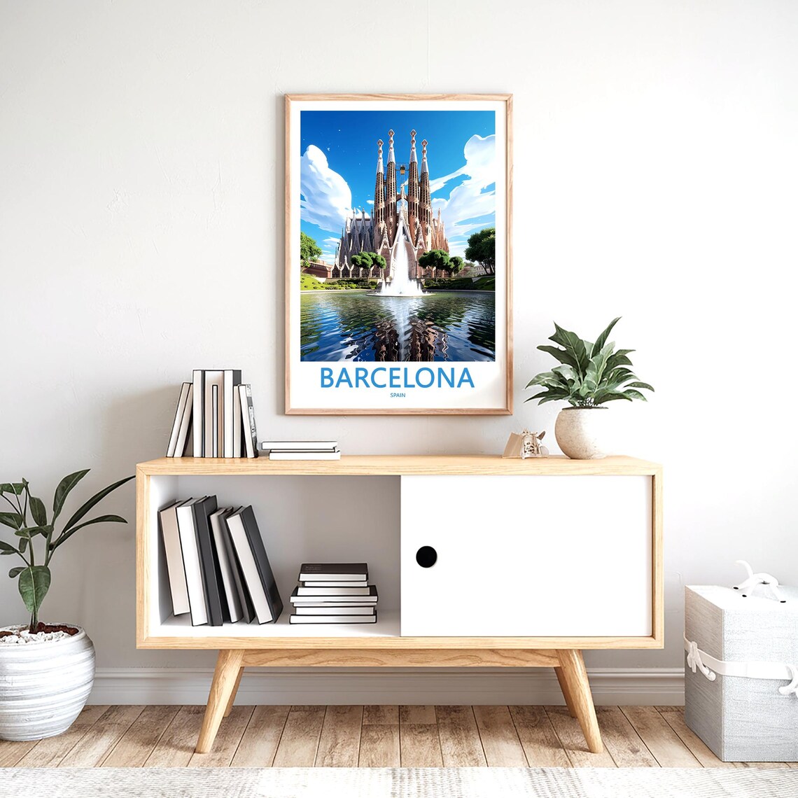 Barcelona Sagrada Familia Fountain Photo Deep Blue Sky Travel Poster - Image 2