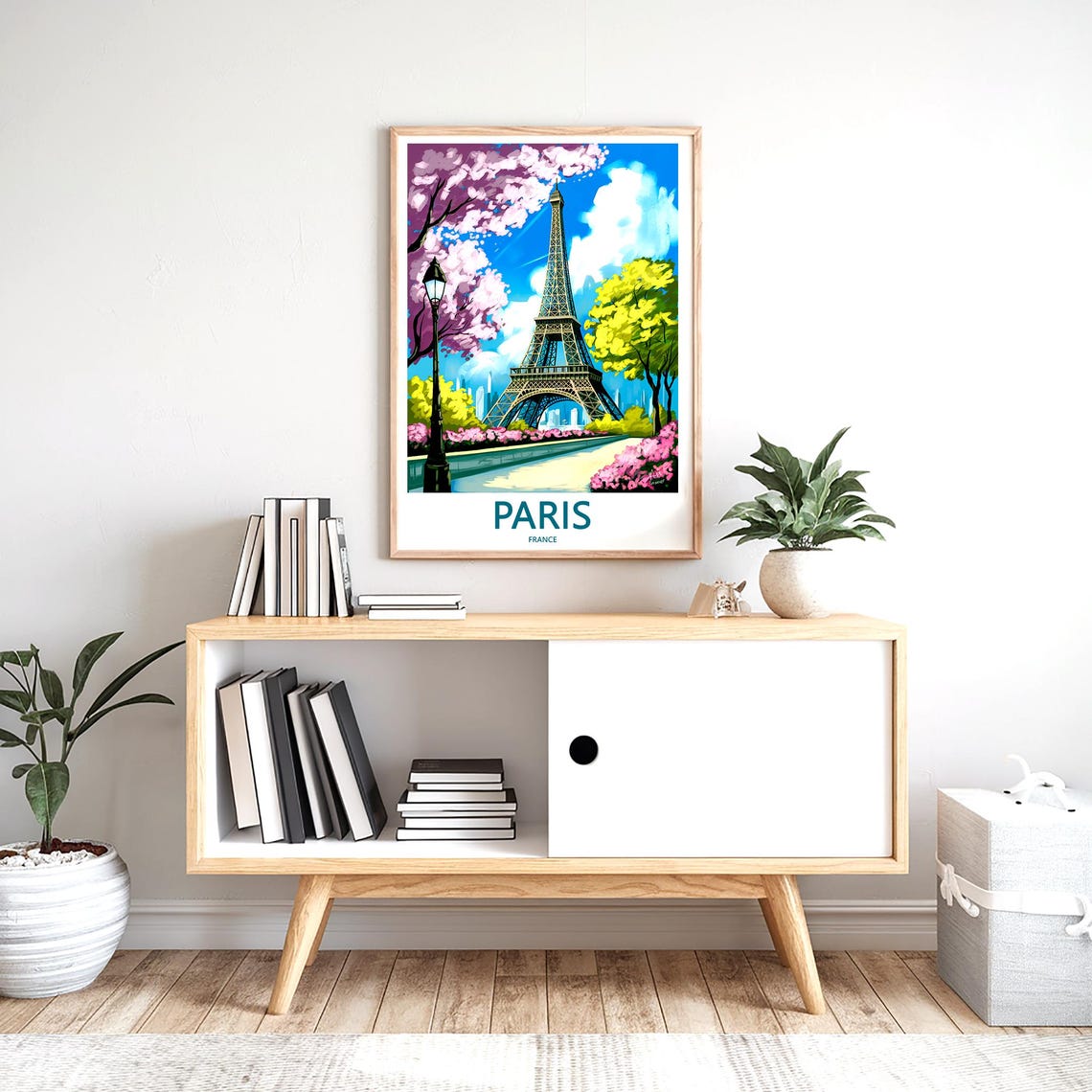 Eiffel Tower Purple Blossom Park Path Lamppost Spring Paris Poster - Image 2