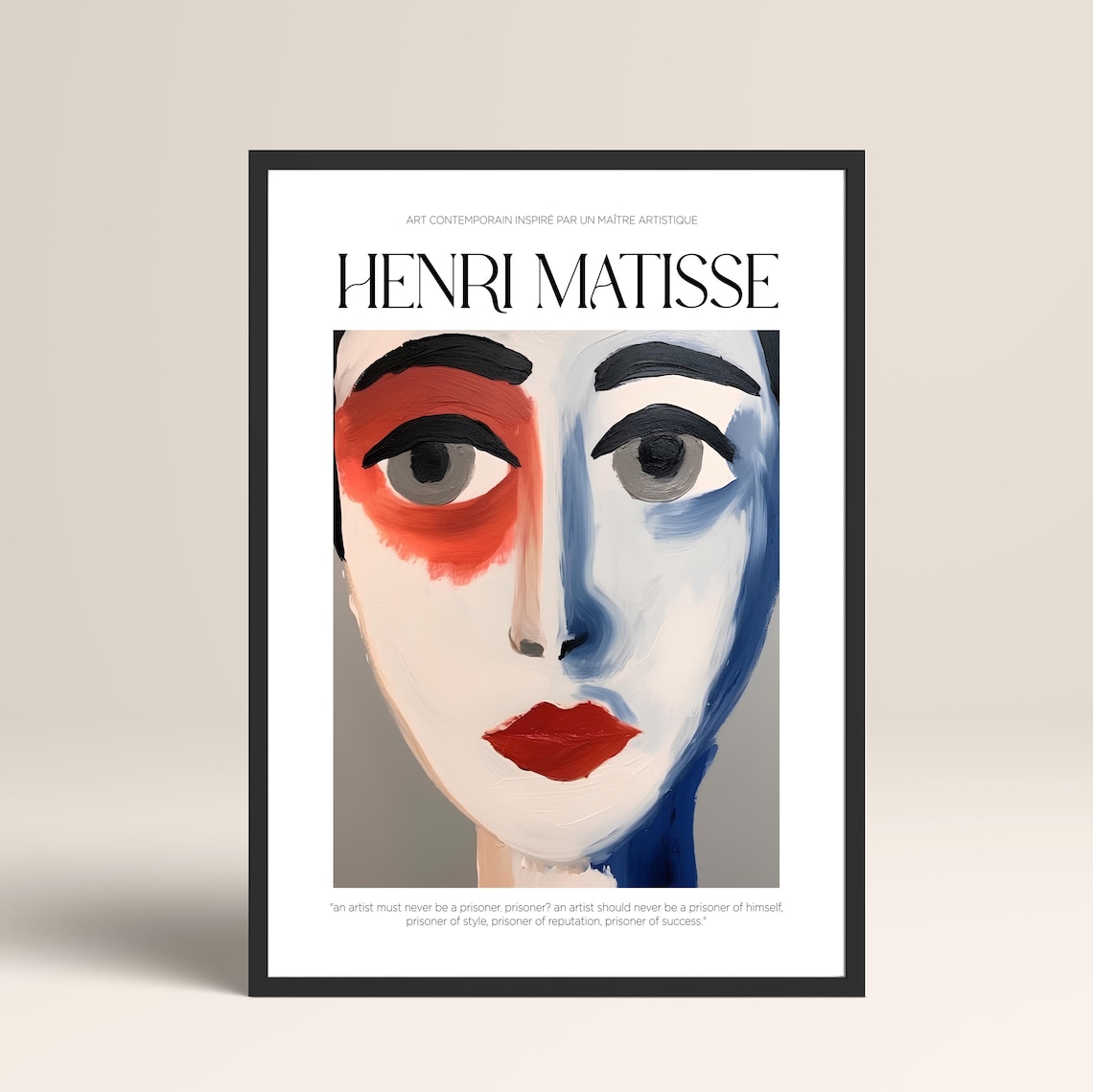 Henri Matisse Style Split Face Red Blue Artist Quote Art Print - Image 3
