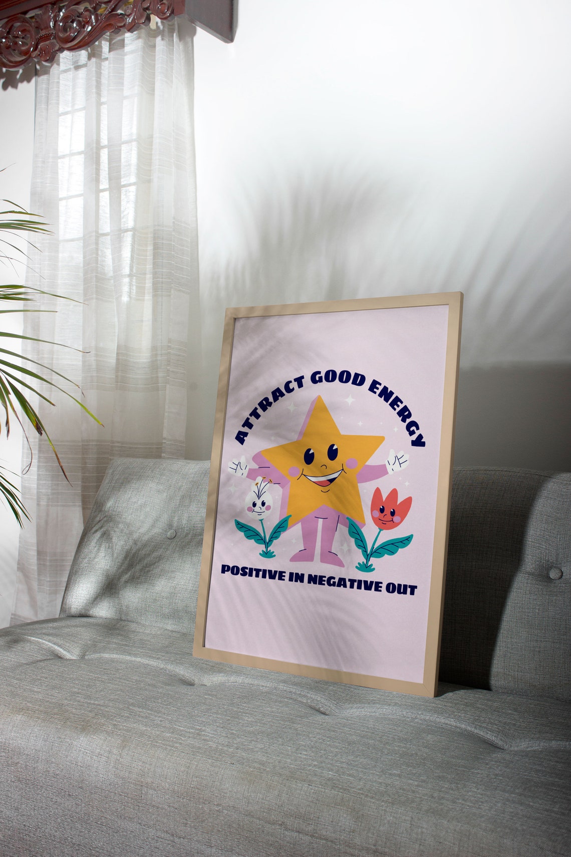 Attract Good Energy Smiling Star Positive Quote Motivation Poster - Image 2