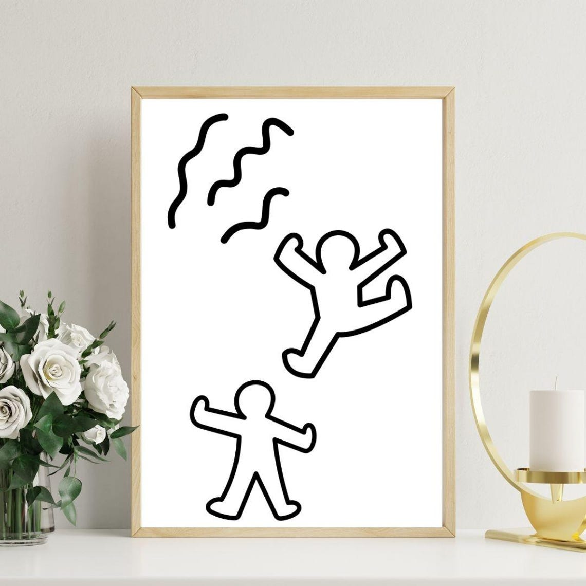 Keith Haring Style Black Dancing Figures Energetic Pop Art Poster - Image 2