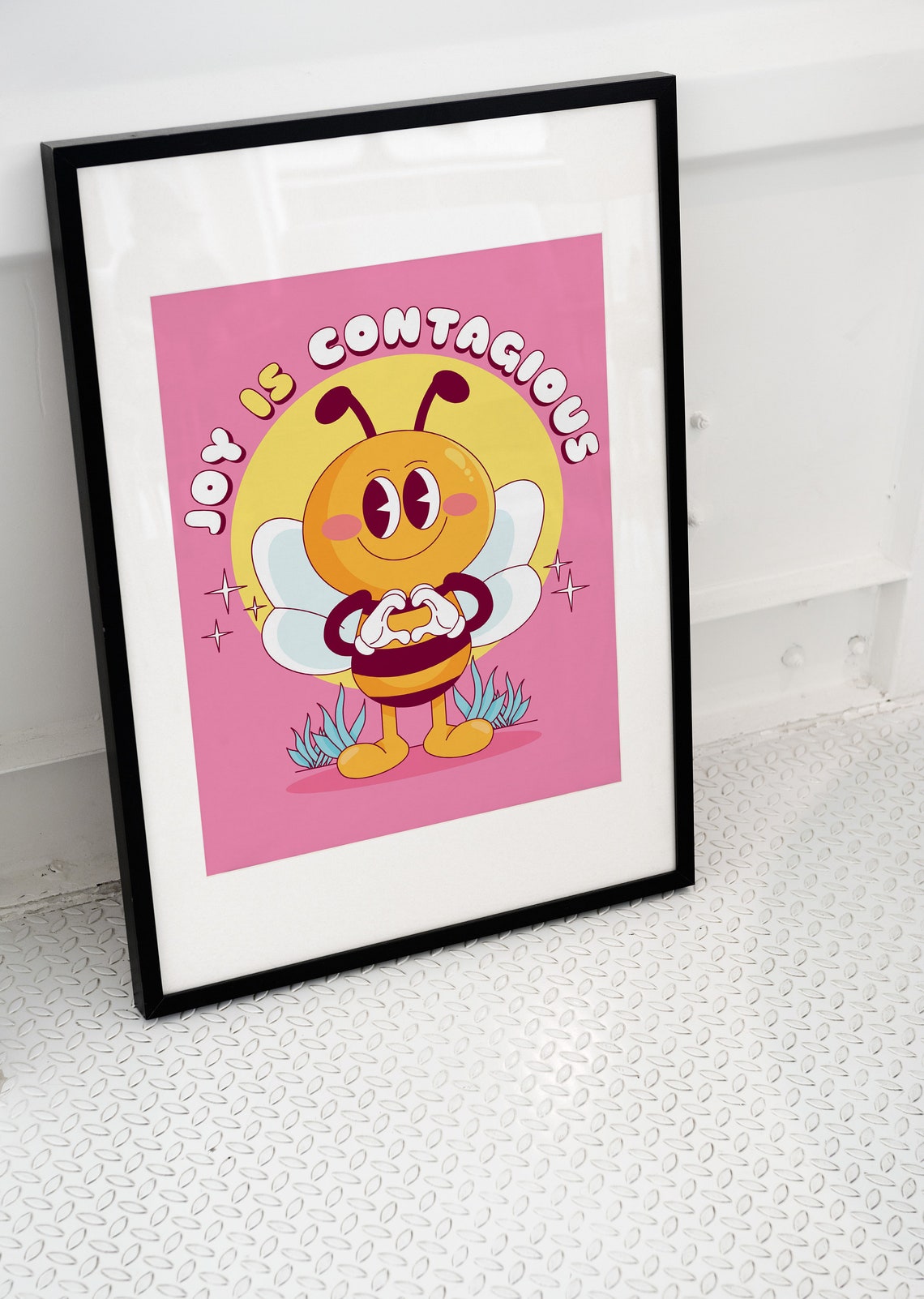 Joy Is Contagious Cute Bee Heart Retro Quote Positive Poster - Image 2