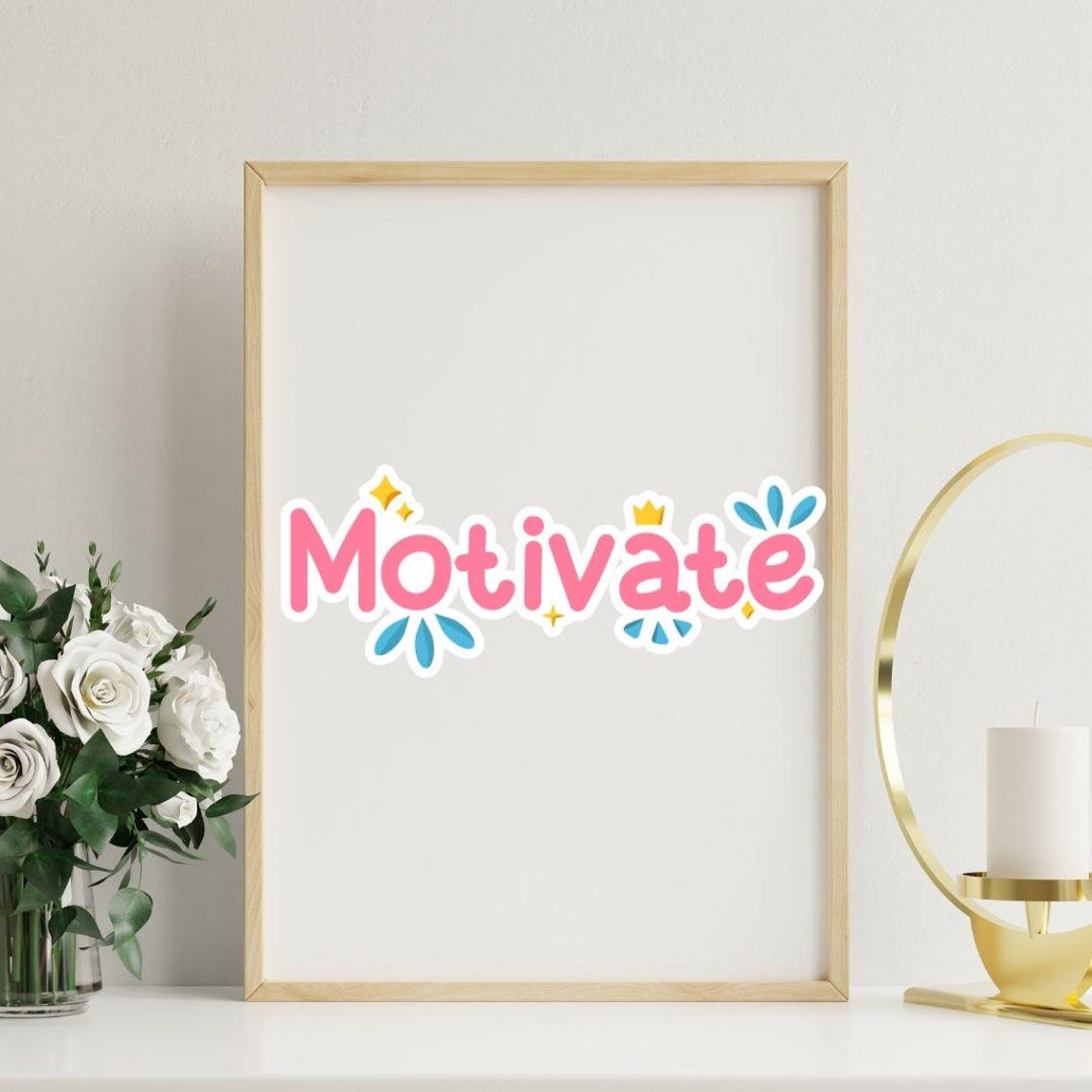 Motivate Pink Retro Sticker Inspirational Word Poster For Office