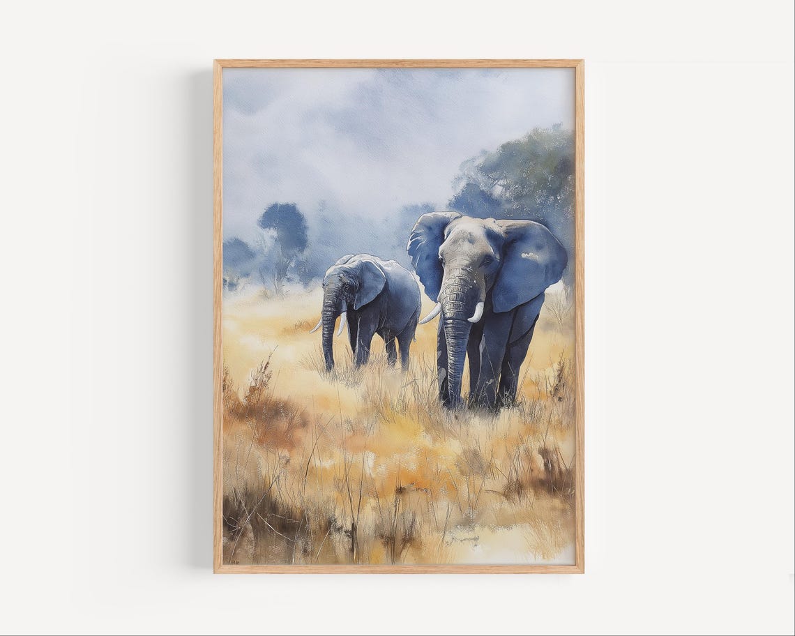 Gentle Kruger Elephants Watercolor South Africa Nature Poster